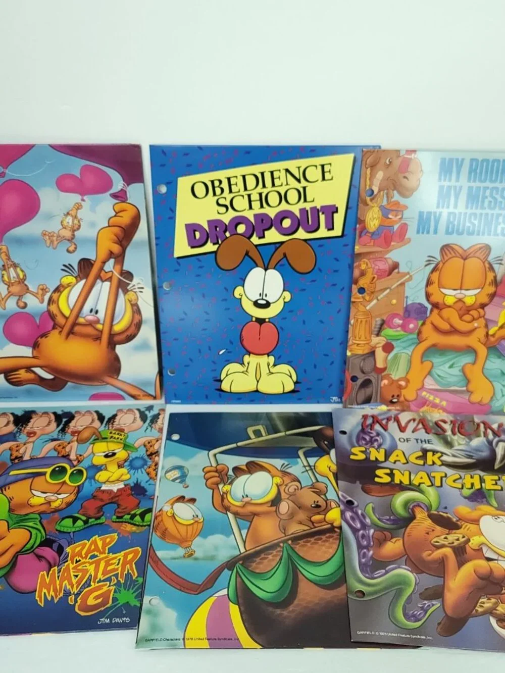 Lot of 6 Vintage Garfield Jim Davis School Folder Mead Paws Rap Master Invasion